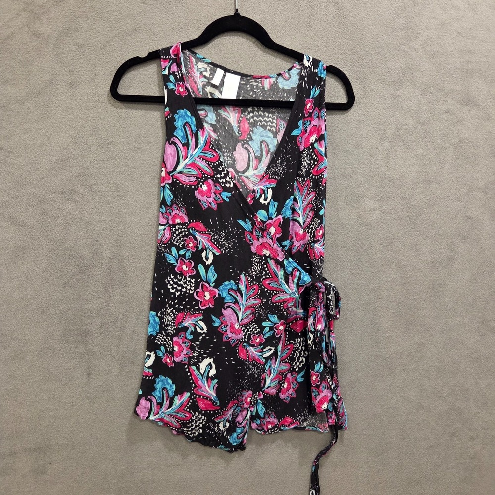 Anne Cole Floral Wrap Sleeveless Blouse Top Womens Size XS‎ Boho Dainty Feminine